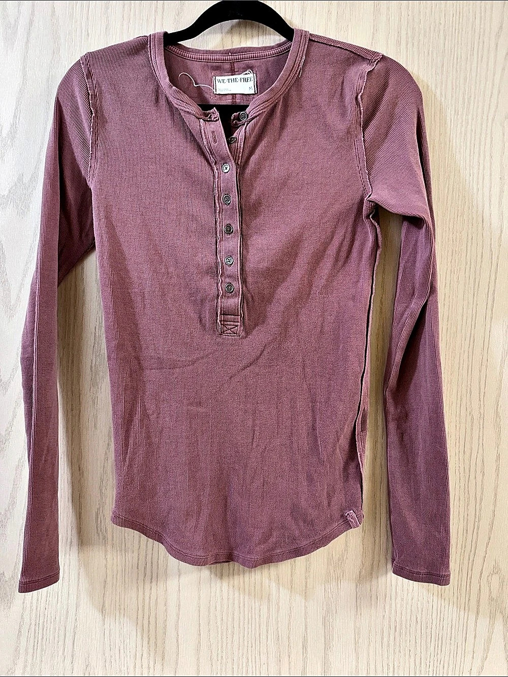 We The Free Ribbed Henley Long Sleeve in Pink Size Medium